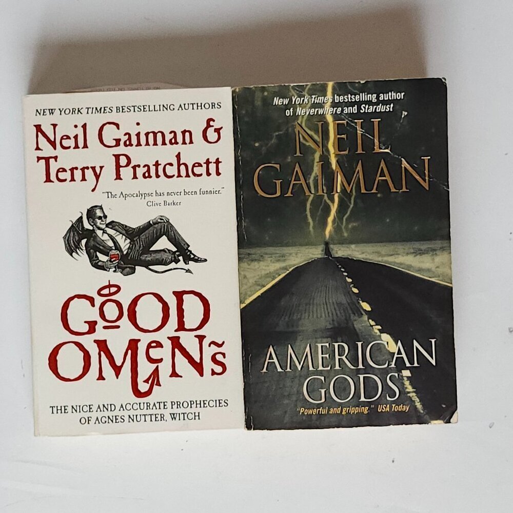 Neil Gaiman AMERICAN GODS Terry Pratchett GOOD OMENS Paperback books x 2